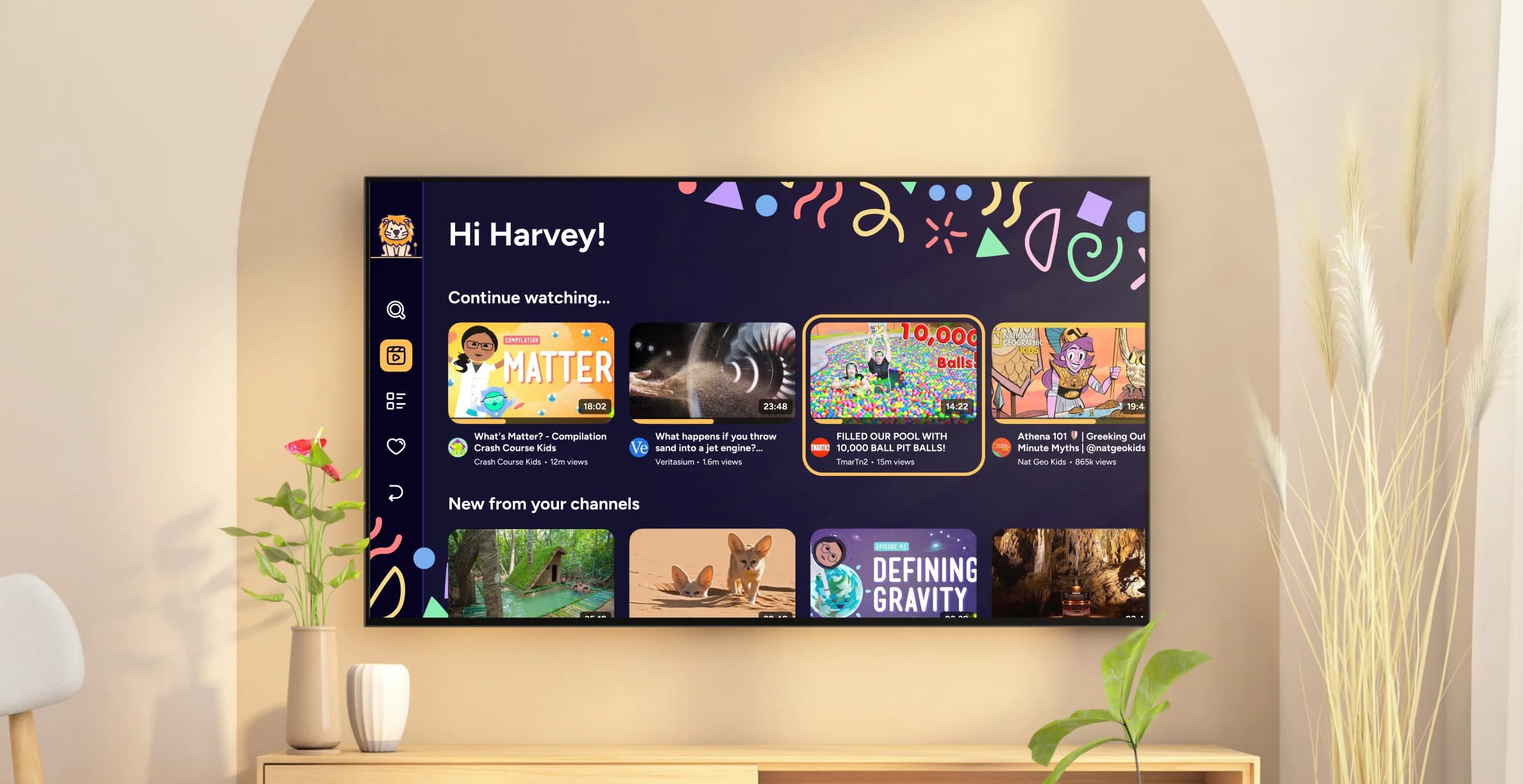Television home screen presenting only videos approved for the child