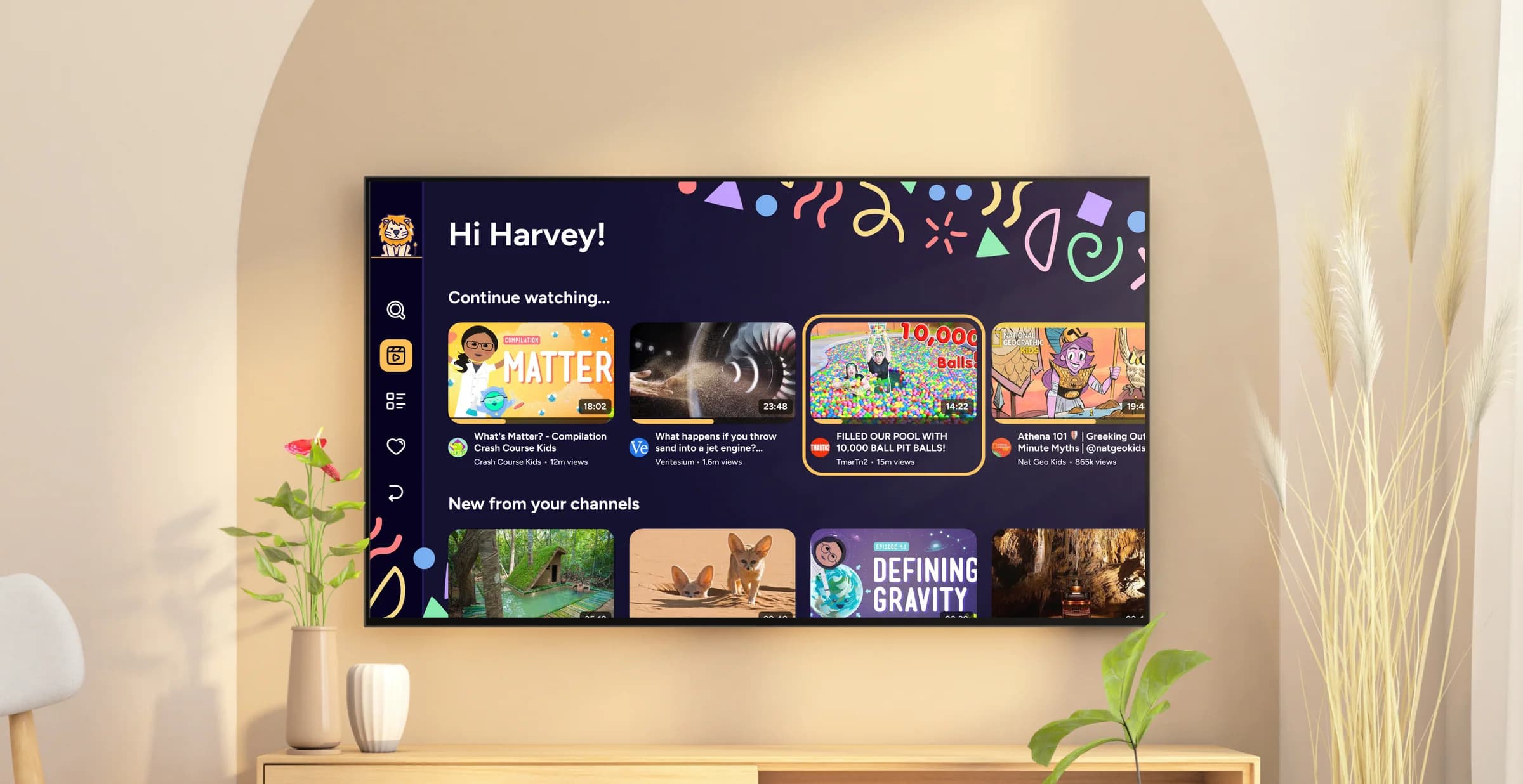 Television home screen presenting only videos approved for the child