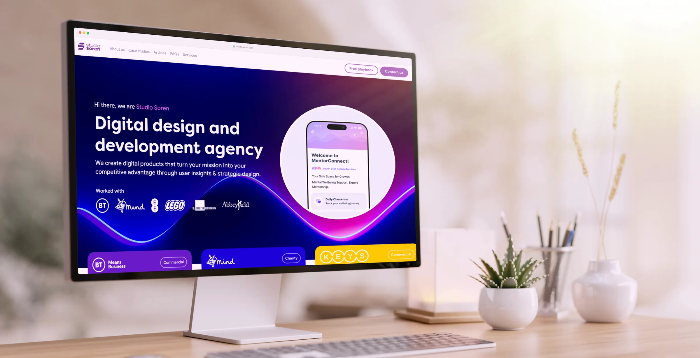 Final Studio Soren homepage displayed on a desktop monitor