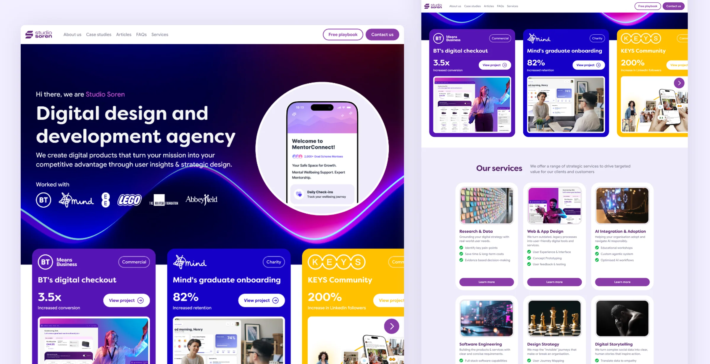 Final homepage, project, and services page designs