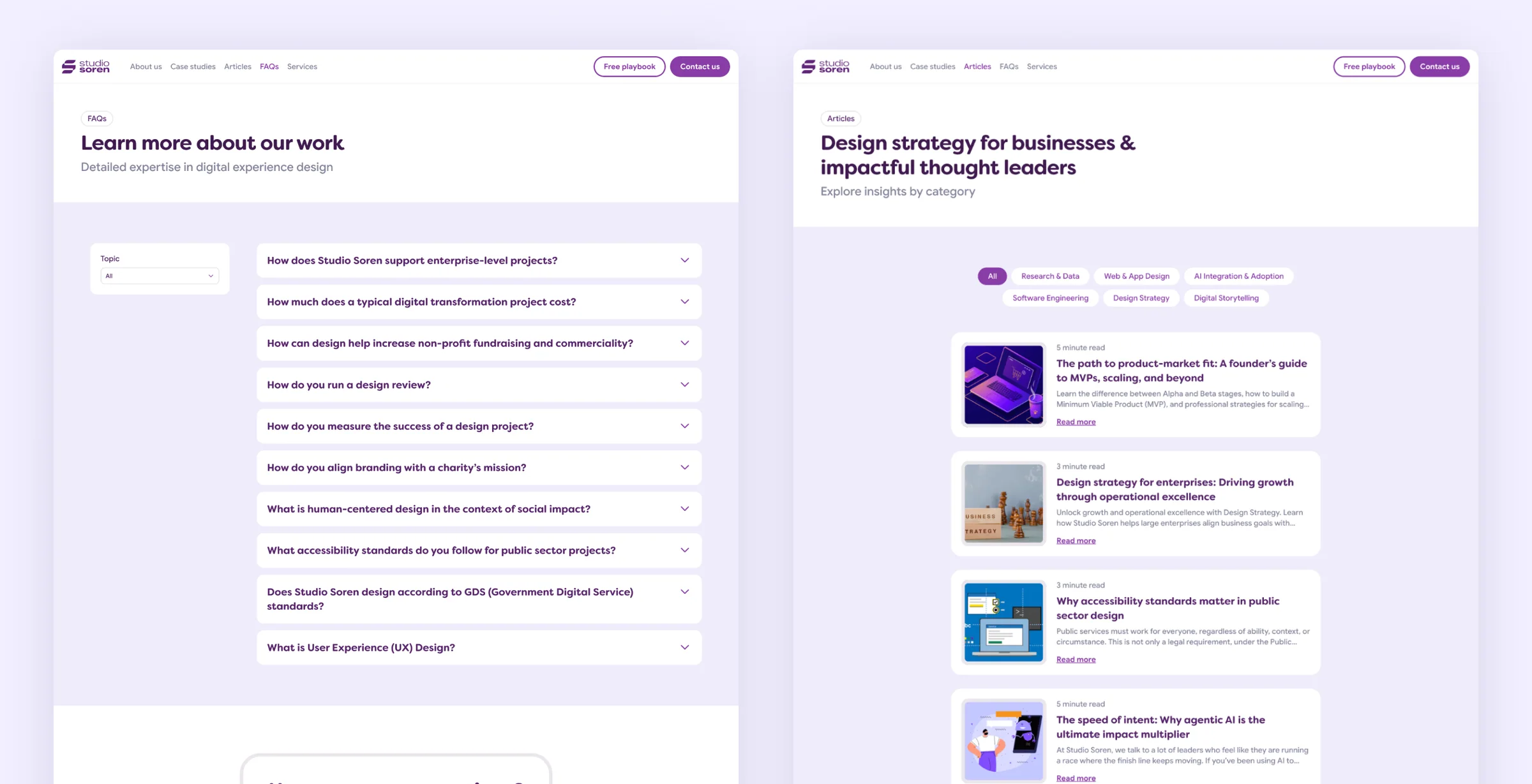 Final FAQ and article-listing page designs