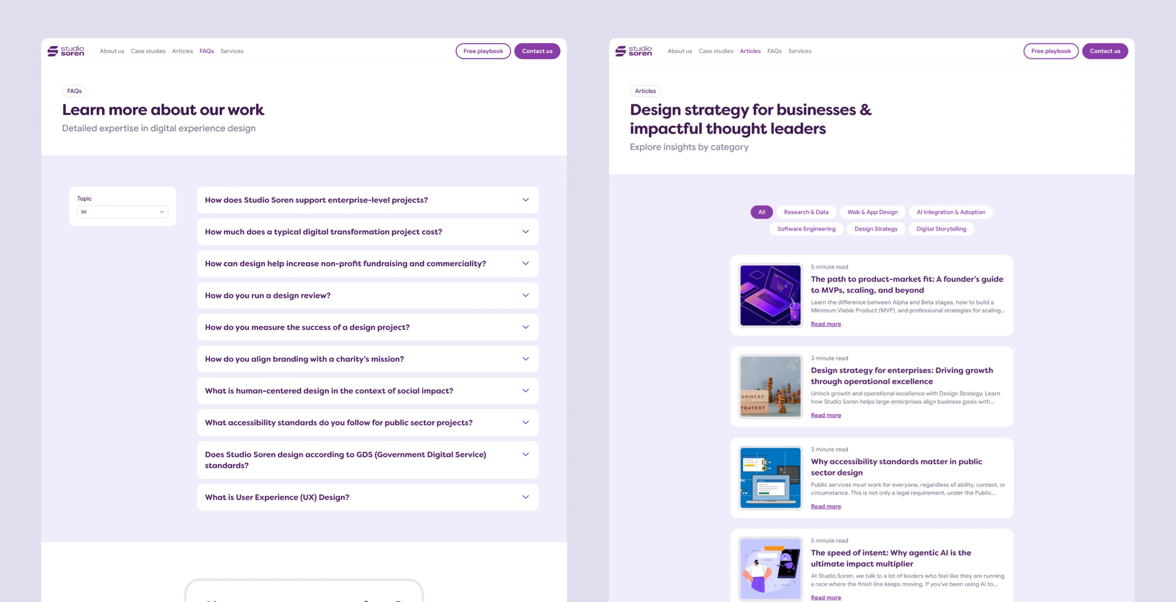 Final FAQ and article-listing page designs