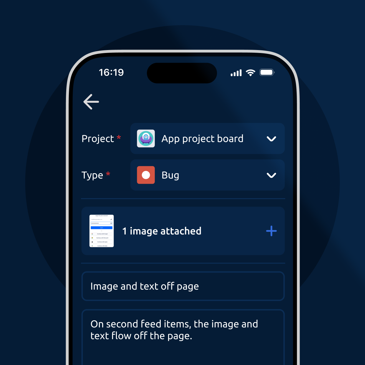Mobile bug-reporting interface